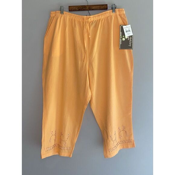 Jane Ashley Pull-On Pants Crop Capri Orange Drawstring Embellished Embroidery 2X - Picture 3 of 16